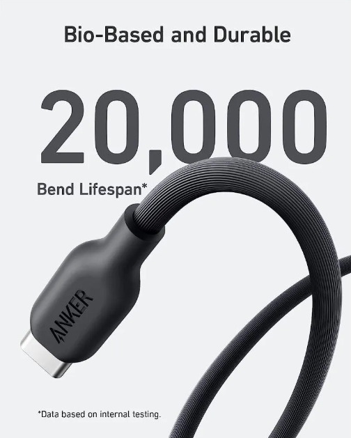كيبل أنكر 542 من نوع USB-C إلي Lightning بقوة 140 واط طول 3 قدم (Bio Based) | أسود كيبل أنكر 542 من نوع USB-C إلي Lightning بقوة 140 واط طول 3 قدم (Bio Based) | أسود
